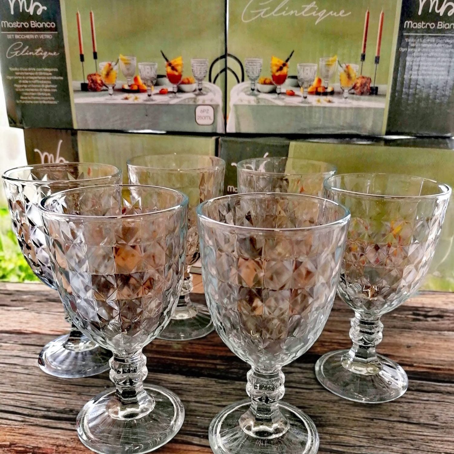 Calici Trasparenti , Set da 6 Bicchieri forma di Calice trasparenti 250ml